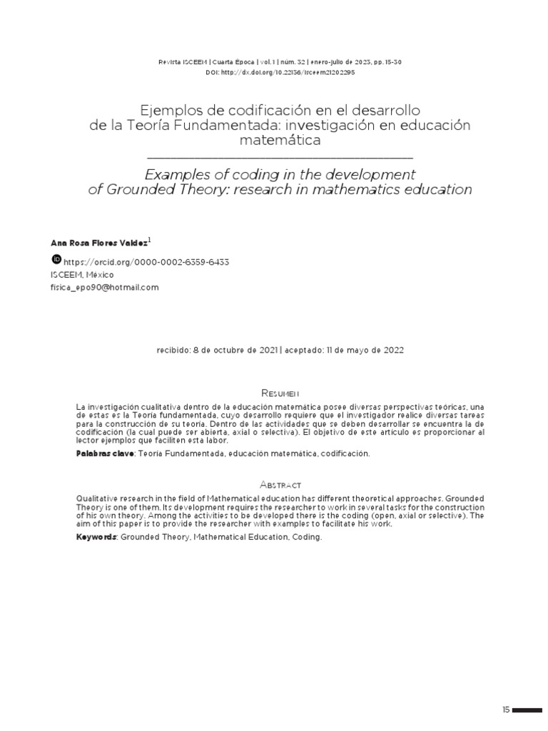 Ejemplos de codificación en el desarrollo de la Teoría Fundamentada ...