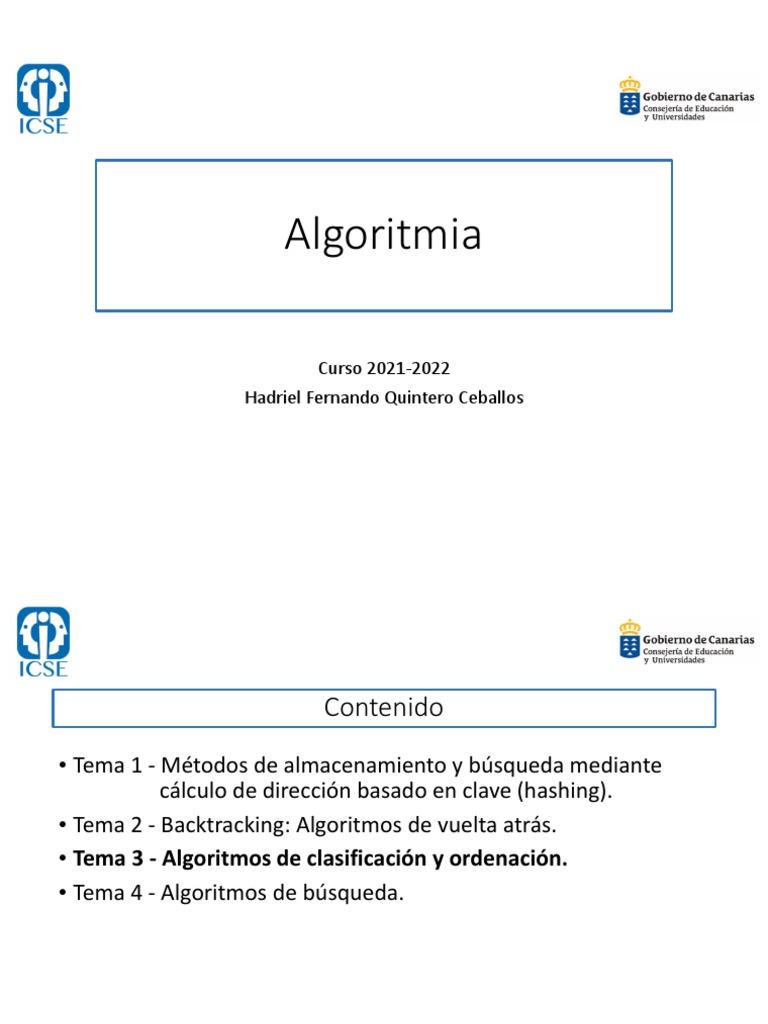Tema 3 - Algortimos de Clasificación y Ordenación | PDF | Algoritmos ...