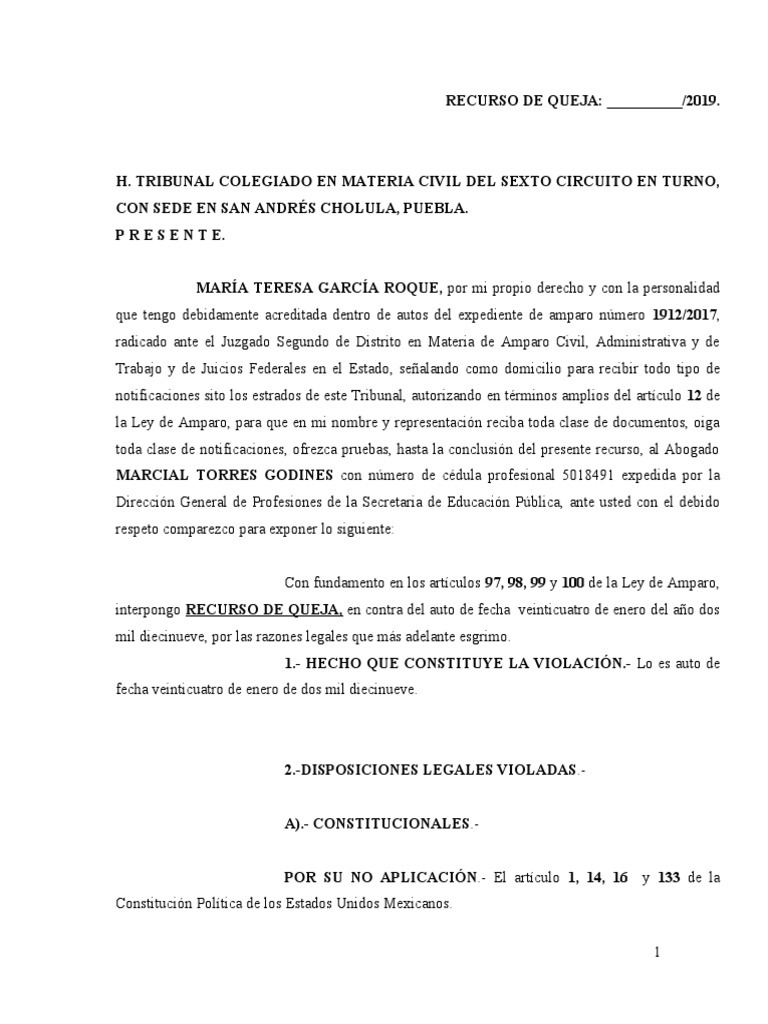 RECURSO QUEJa Amparo | PDF | Caso de ley | Justicia