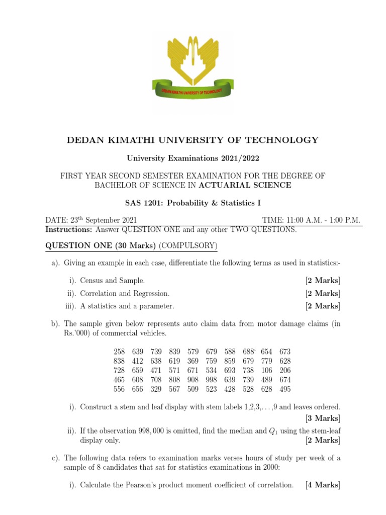 Probability & Statistics I Exam 2021 | PDF | Statistics | Probability ...