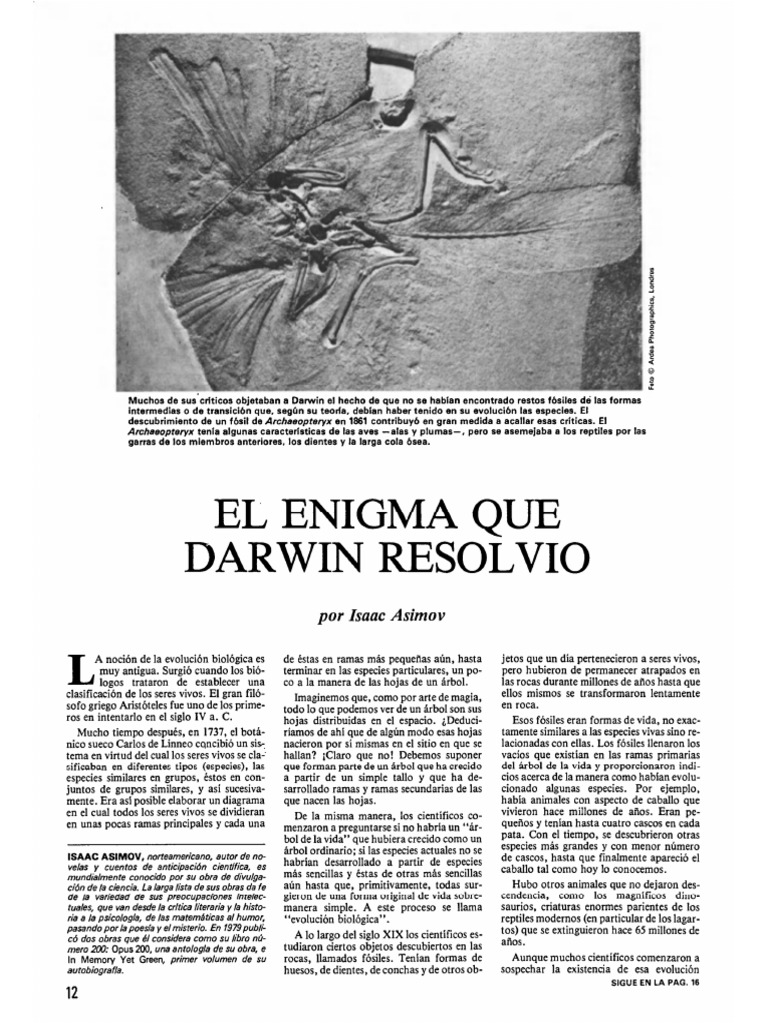 Isaac Asimov El Enigma Que Darwin Resolvio PDF