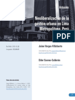 Neoliberalización de La Gestión Urbana en Lima Metropolitana, Perú. Revista INVI, 37 (10