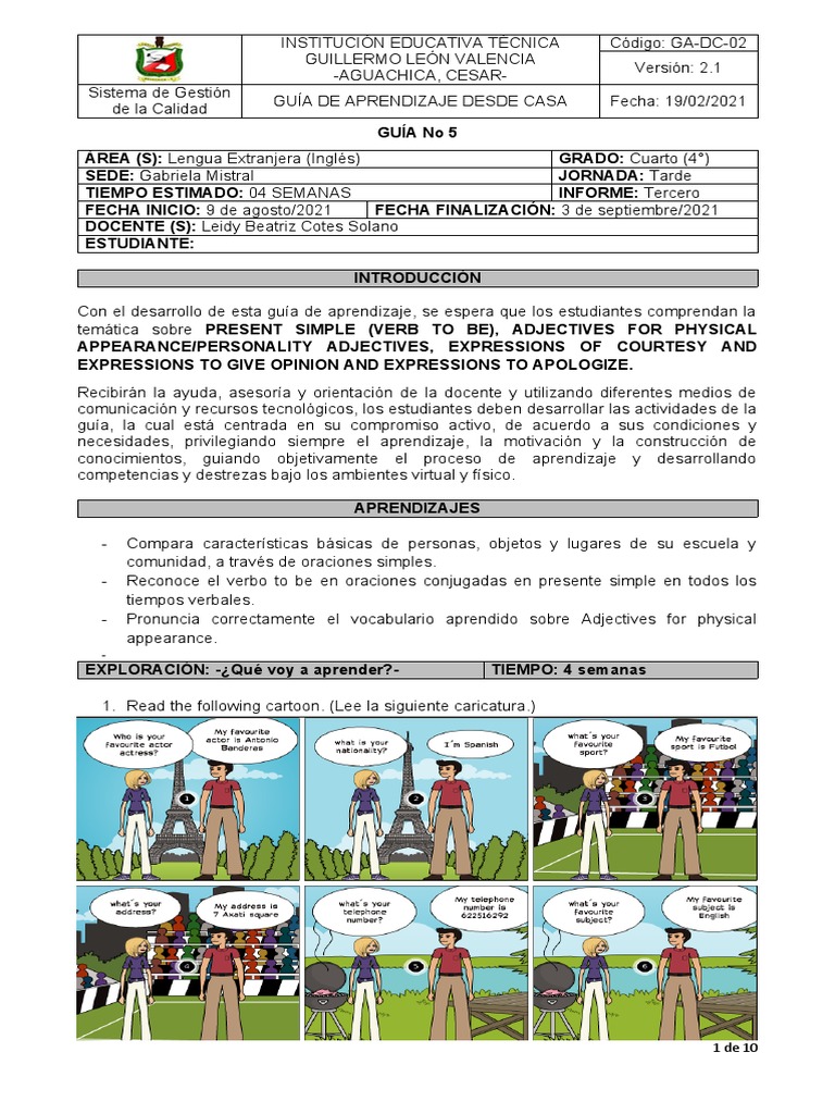 Actividades de Inglés para Cuarto Grado | PDF | Verbo | Aprendizaje