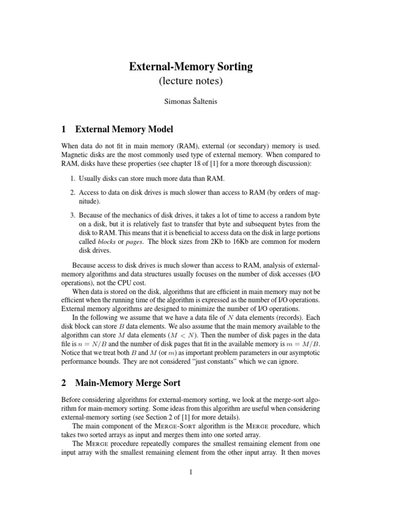 External-Memory Sorting: (Lecture Notes) | PDF