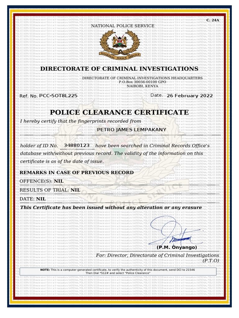 Police Clearance Certificate 2022 | PDF | Social Science