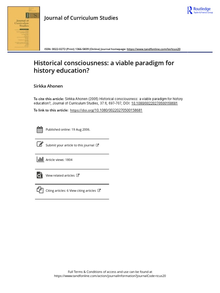 Historical Consciousness A Viable Paradigm For History Education PDF