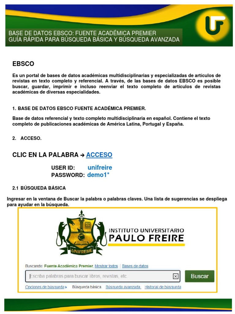 Guía Para La Búsqueda En Ebsco Fuente Académica Premier Pdf