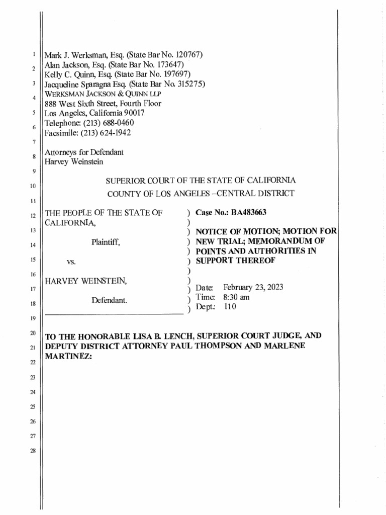 Weinstein Motion for New Trial | PDF | Evidence (Law) | Sixth Amendment ...