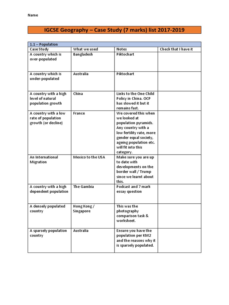 IGCSE Geography Case Studies 2017-2019 | PDF | River | Flood
