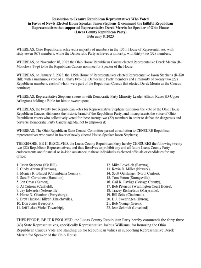 Lucas county republican party censure resolution pdf united states