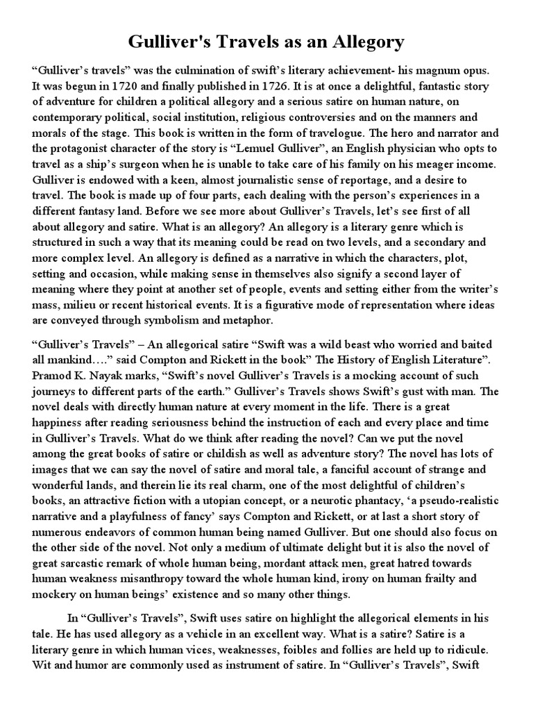 Gullivers As An Allegory PDF Gulliver's Travels Allegory