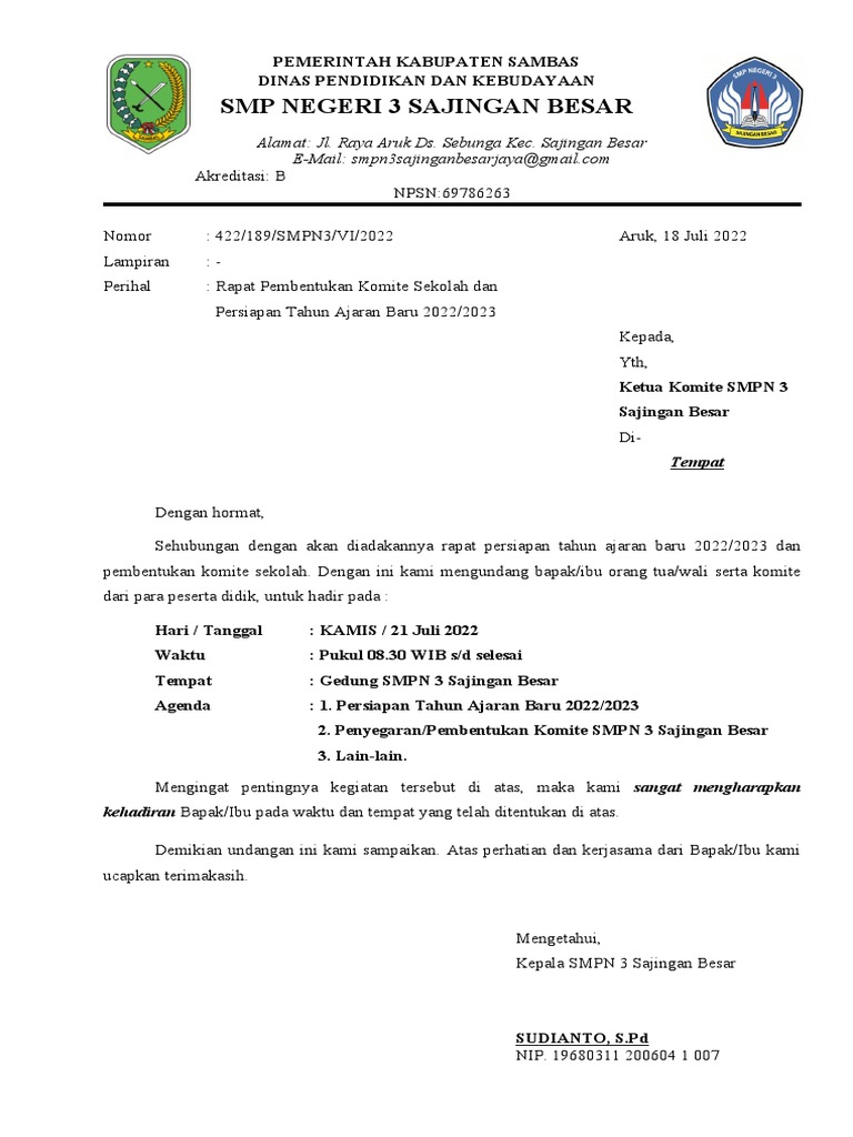 Undangan Rapat Orang Tua | PDF