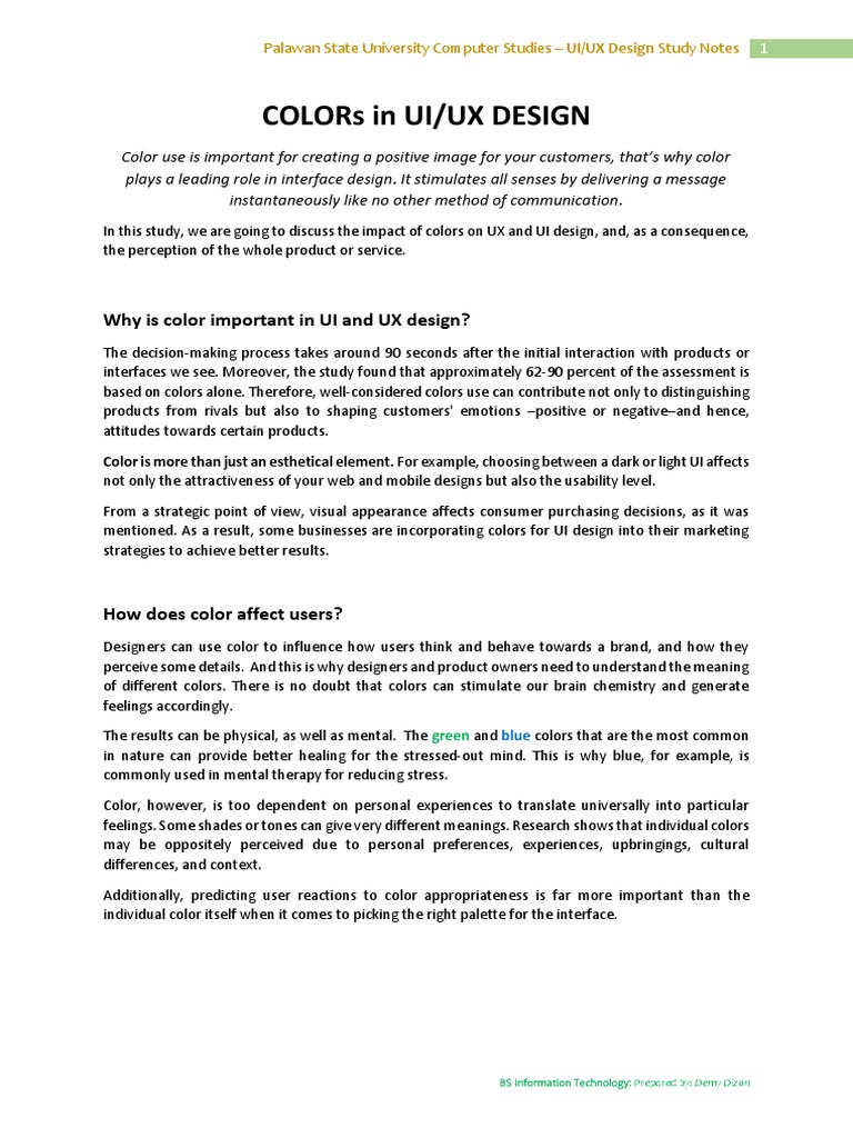 Finals - Colors in UI UX Design | PDF | User Interface Design | User ...