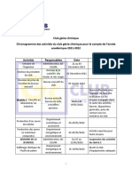 Chronogramme Des Activités Du Club Génie Chimique Pour Le Compte de L