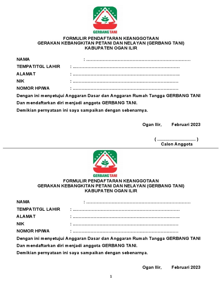 Formulir Pendaftaran Keanggotaan | PDF