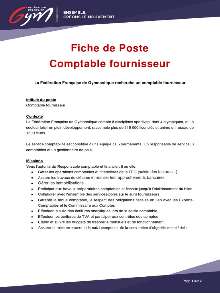 FFGYM - Fiche de Poste Comptable Fournisseur 2 | PDF | Comptabilité ...