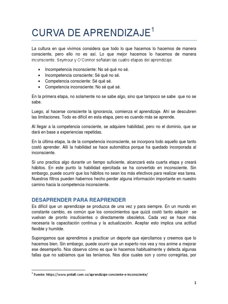 Etapas de la Curva de Aprendizaje | PDF | Aprendizaje | Mente inconsciente