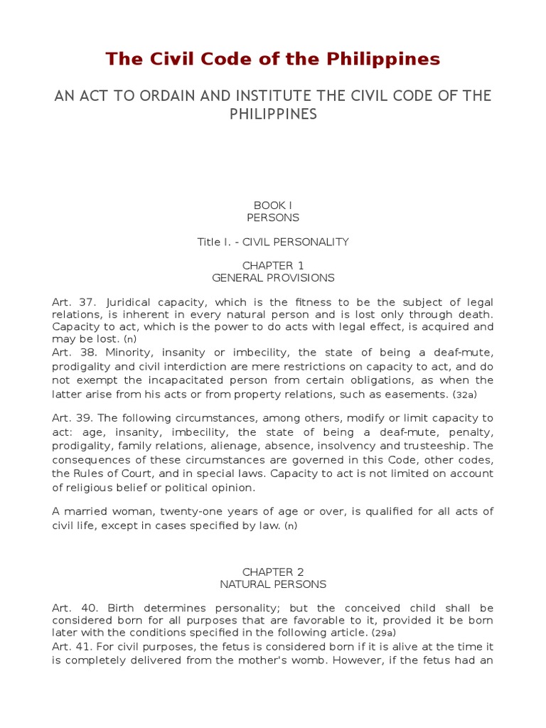 An Act To Ordain and Institute The Civil Code of The Philippines | PDF ...