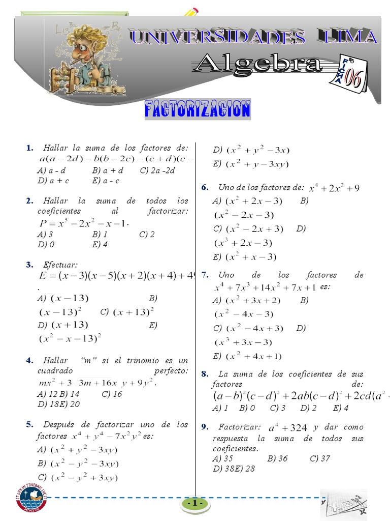 Ejercicios de Factorización en Matemáticas | PDF | Factorización ...
