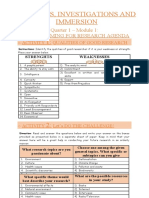 Inquiries, Investigations and Immersion: Quarter 1 - Module 1: Brainstorming For Research Agenda