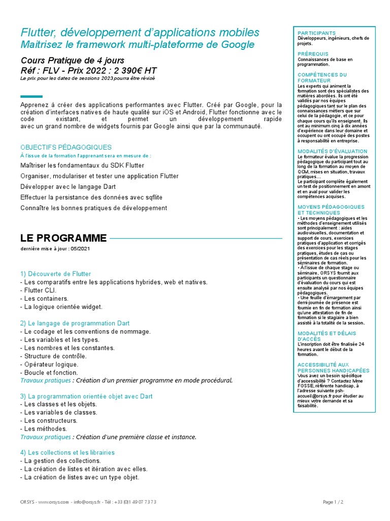 Formation Pratique Flutter 4 Jours | PDF