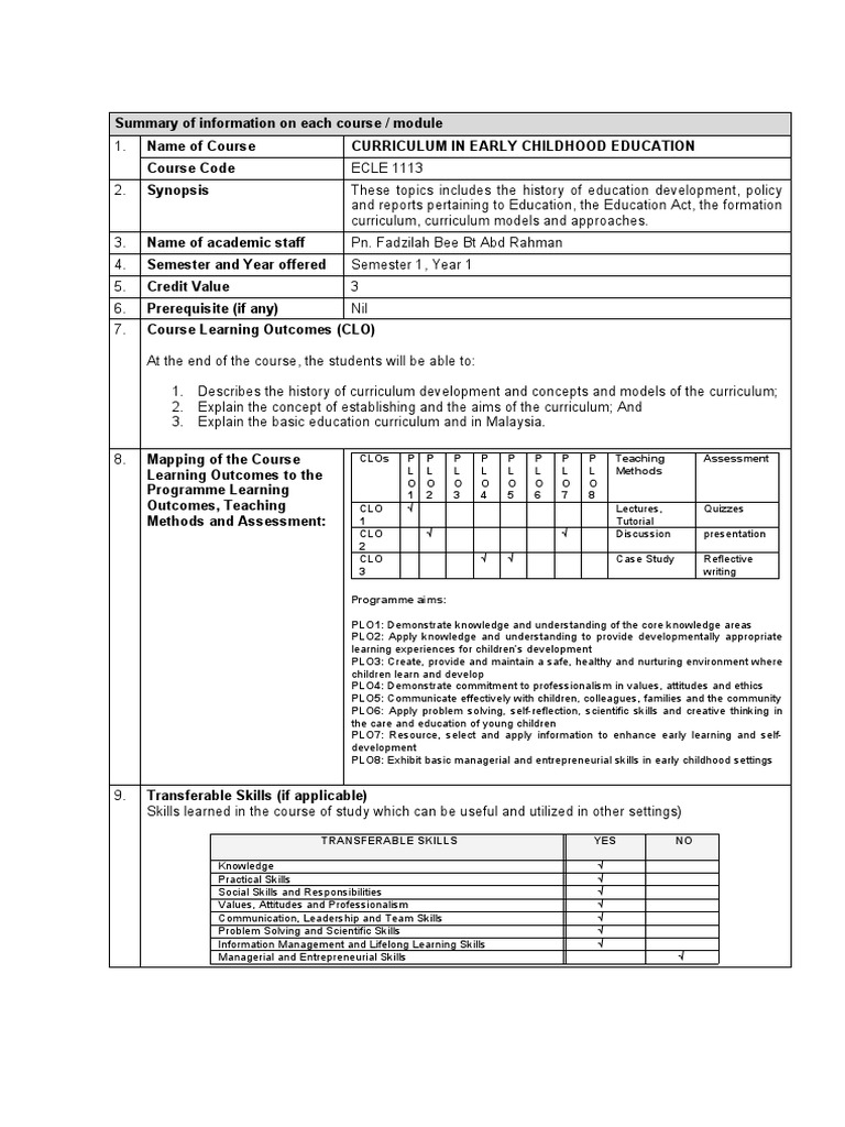 Curriculum in Early Childhood Education PDF Early Childhood