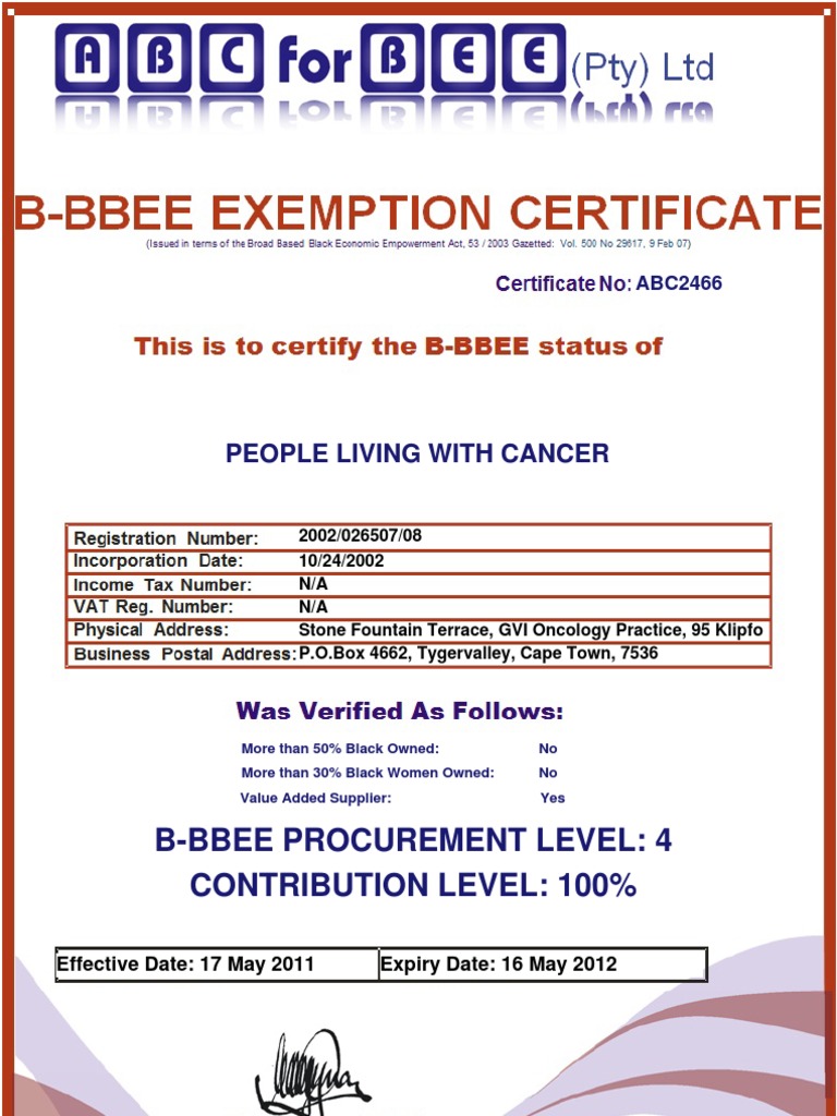 Certificate Details for B-BBEE Compliance | PDF
