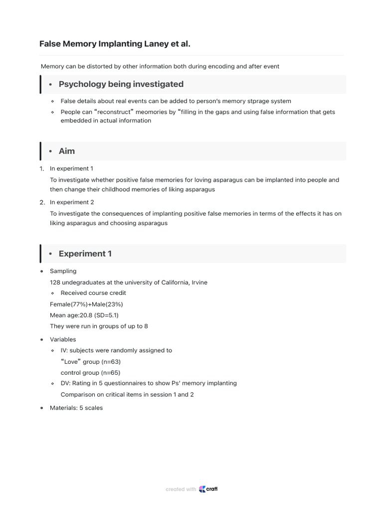 False Memory Implanting Laney Et Al. | PDF | Memory | Experiment