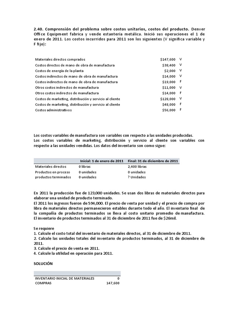 Cálculo de Costos y Ventas en Denver | PDF | Costo | Inventario