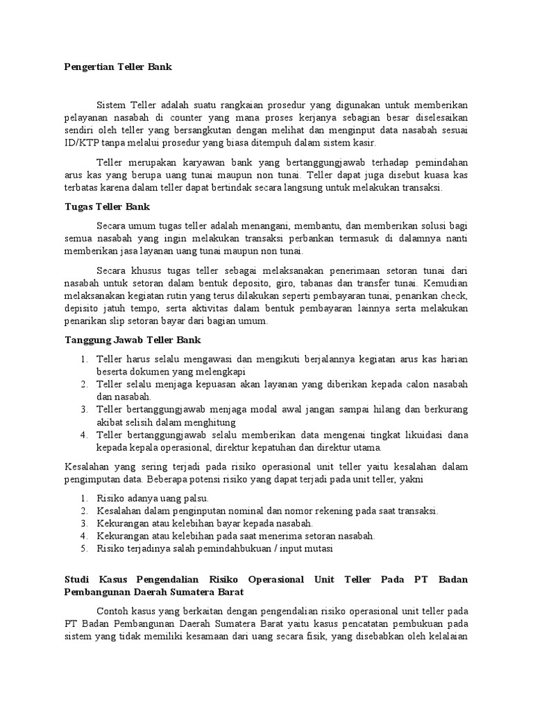 Pengertian Teller Bank Pdf