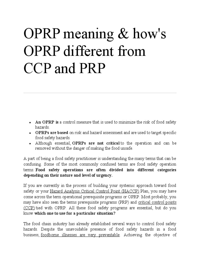 OPRP Meaning | PDF | Food Safety | Safety
