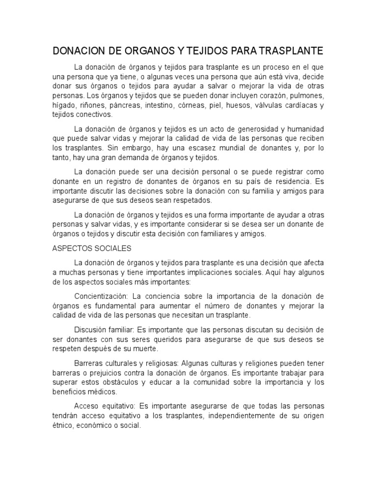 Donación de Órganos: Importancia y Retos | PDF | Donación de Organos ...