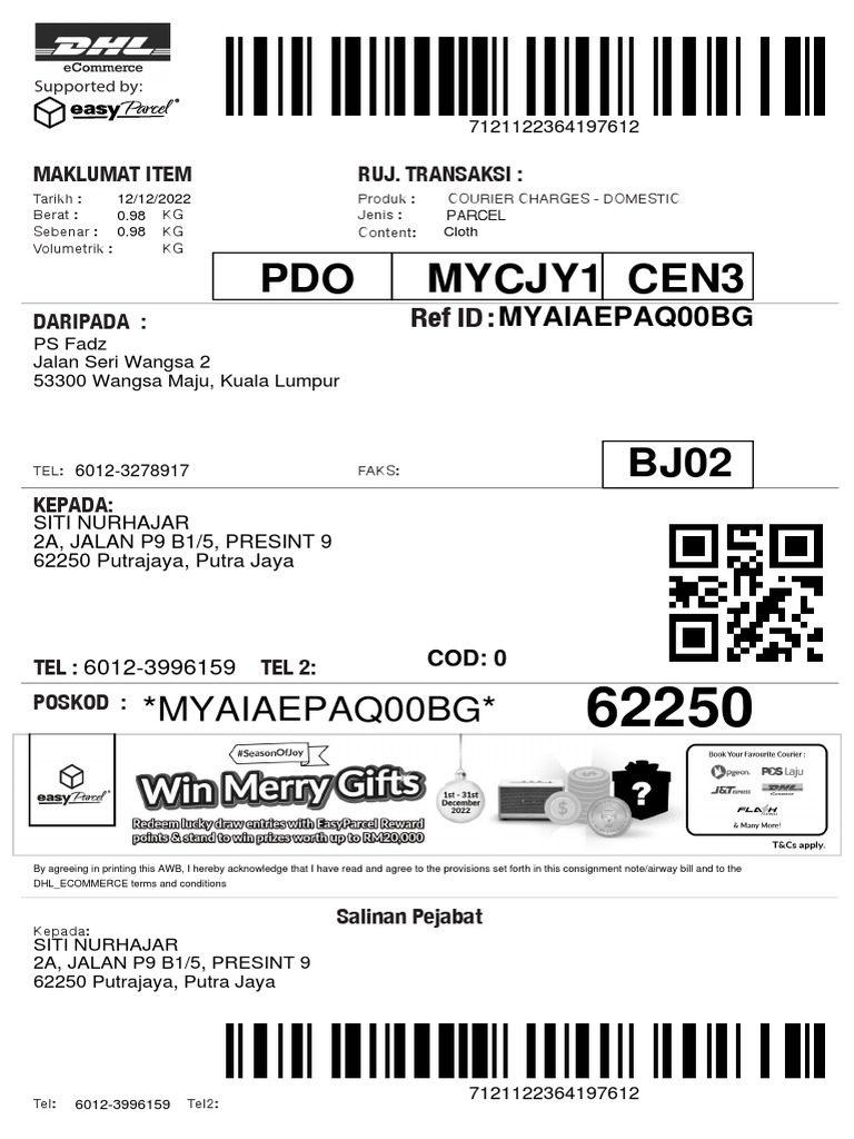 Contoh Airway Bill Dari Easy Parcel PDF