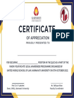 Certificate of Appreciation for Quiz Position