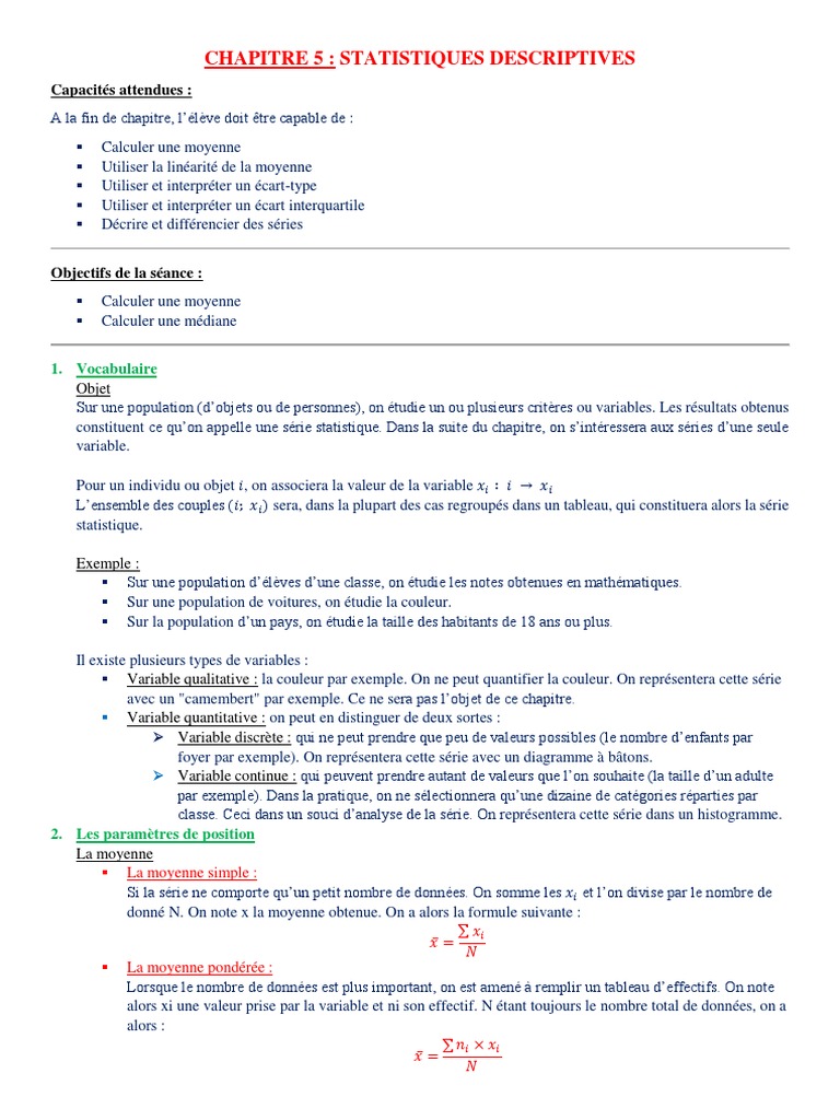 Moyenne et Linéarité Statistique | PDF | Moyenne | Analyses