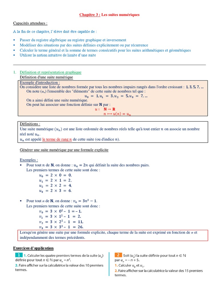 Introduction aux suites numériques | PDF | Séquence | Limite ...
