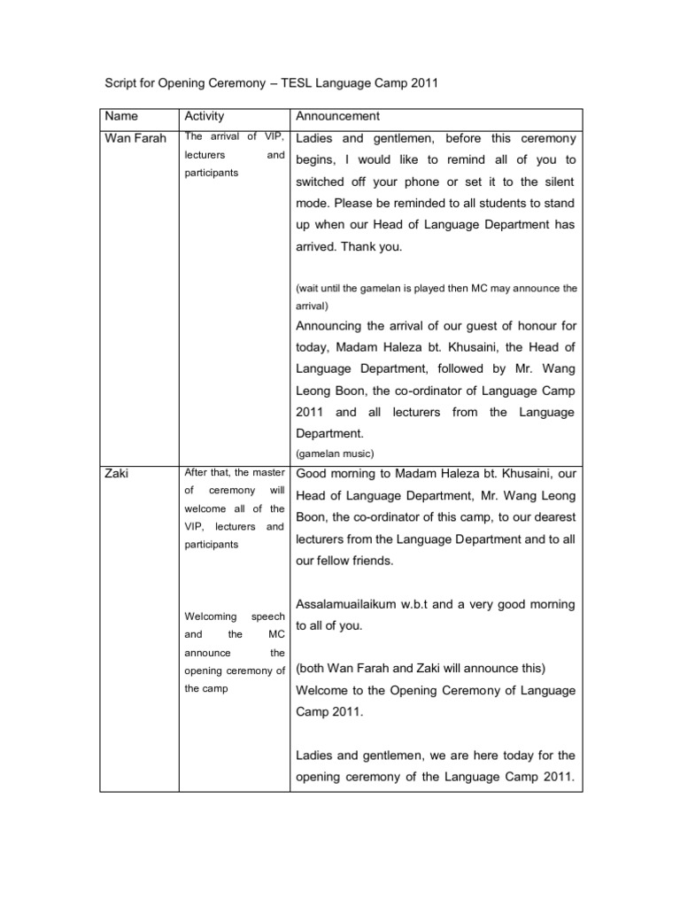Mc Script For Seminar Sunnyshara