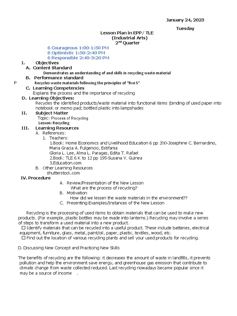 Grade 6 Recycling Lesson Plan | PDF | Recycling | Waste