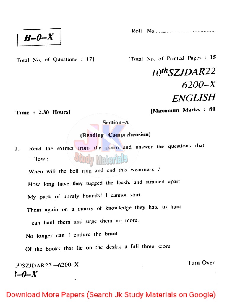10th English 10 Year Papers | PDF