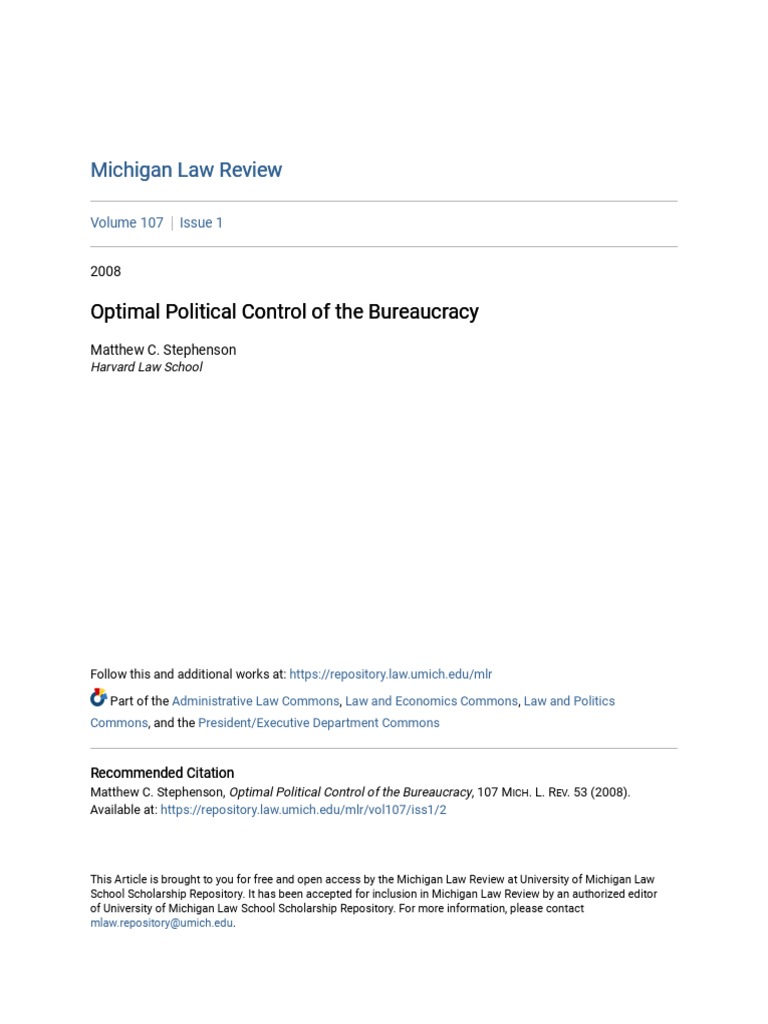 Optimal Political Control of The Bureaucracy | PDF | Bureaucracy | Policy
