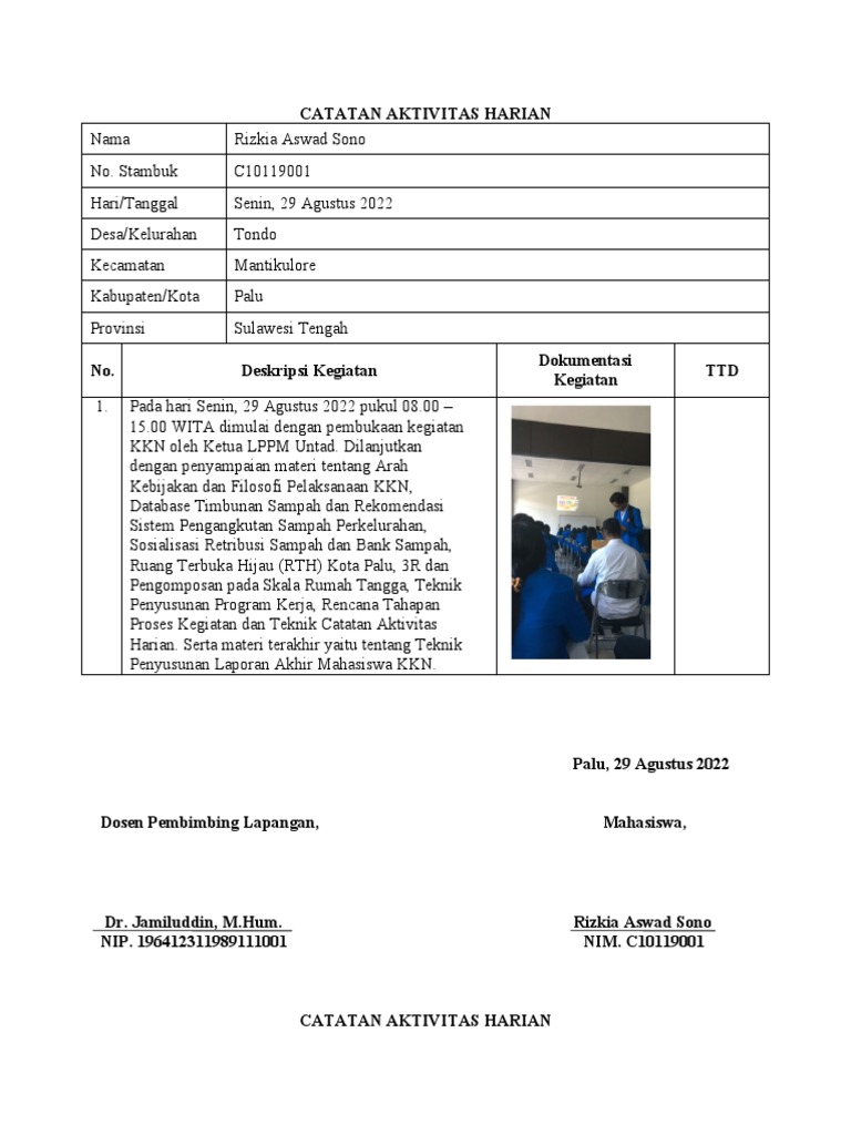 Catatan Aktivitas Harian 3 | PDF