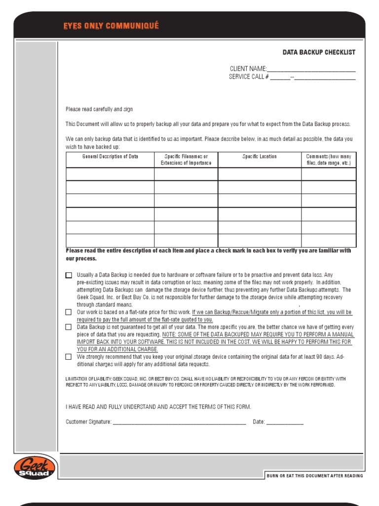 Data Backup Checklist | Backup | Dvd