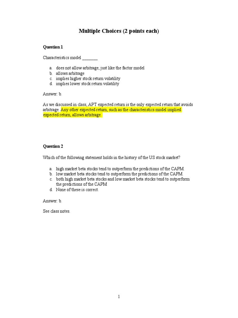 Stock Market Portfolio Optimization Quiz | PDF