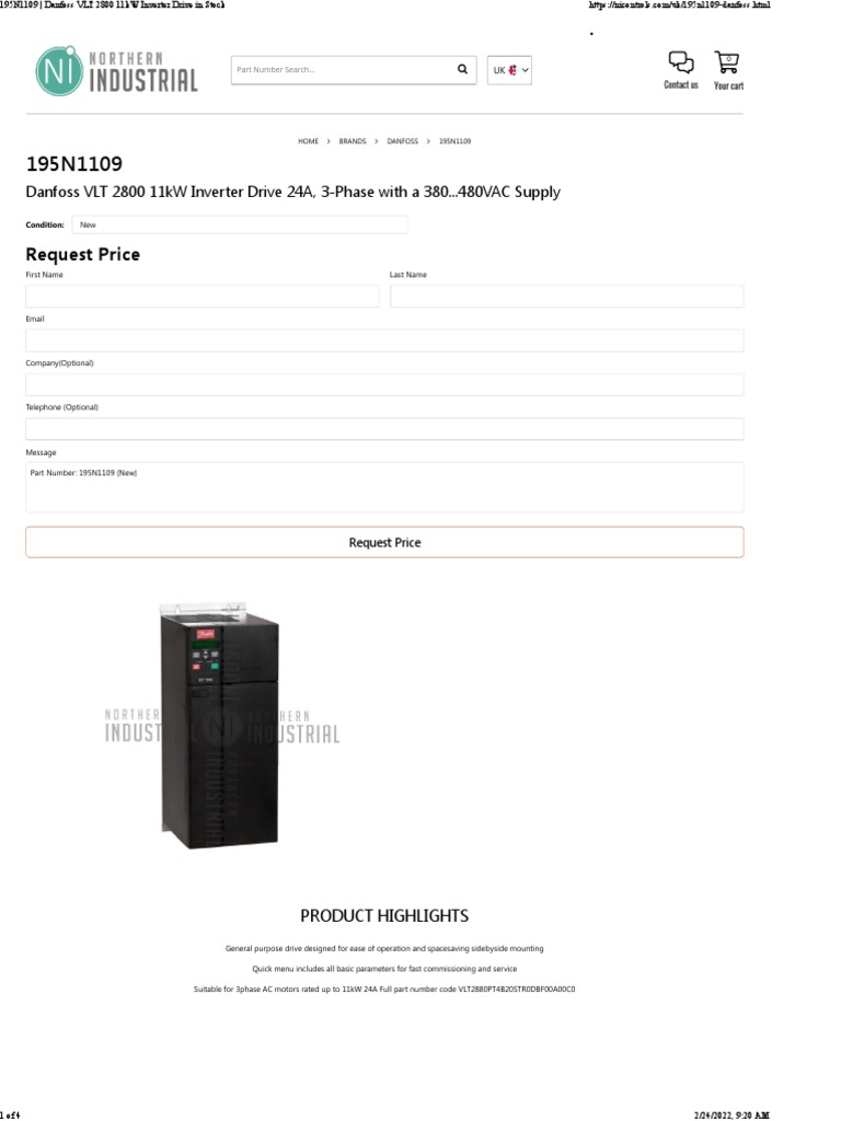 195N1109 Danfoss VLT 2800 11kW Inverter Drive | PDF | Power Inverter