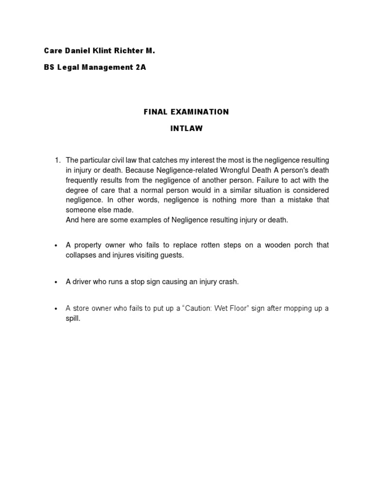 Care Daniel Klint Richter M. BS Legal Management 2A PDF