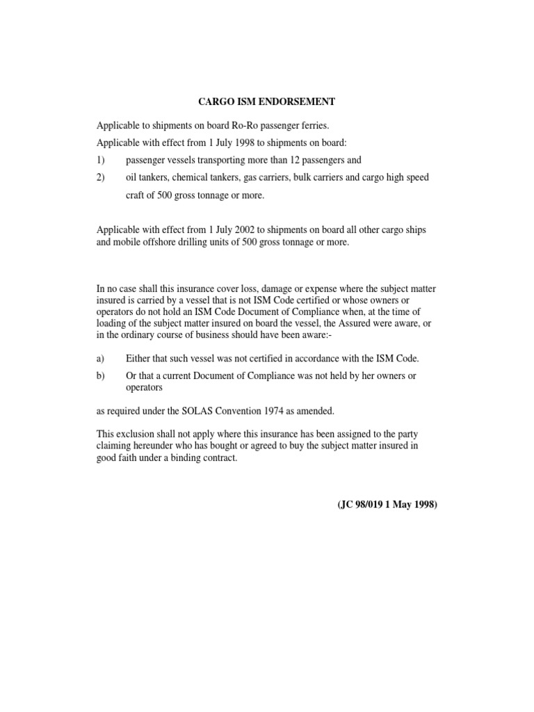 Cargo Ism Endorsement JC 98 PDF