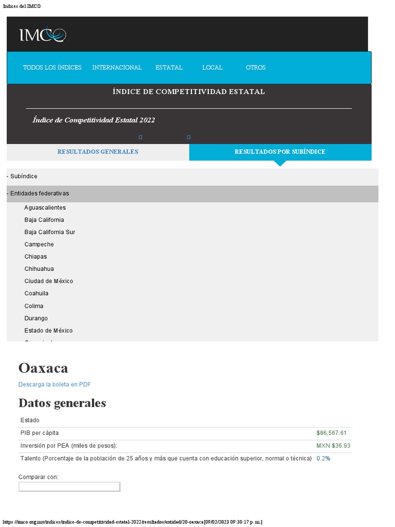 Índice de Competitividad Estatal 2022 | PDF | Economias | Industrias de ...