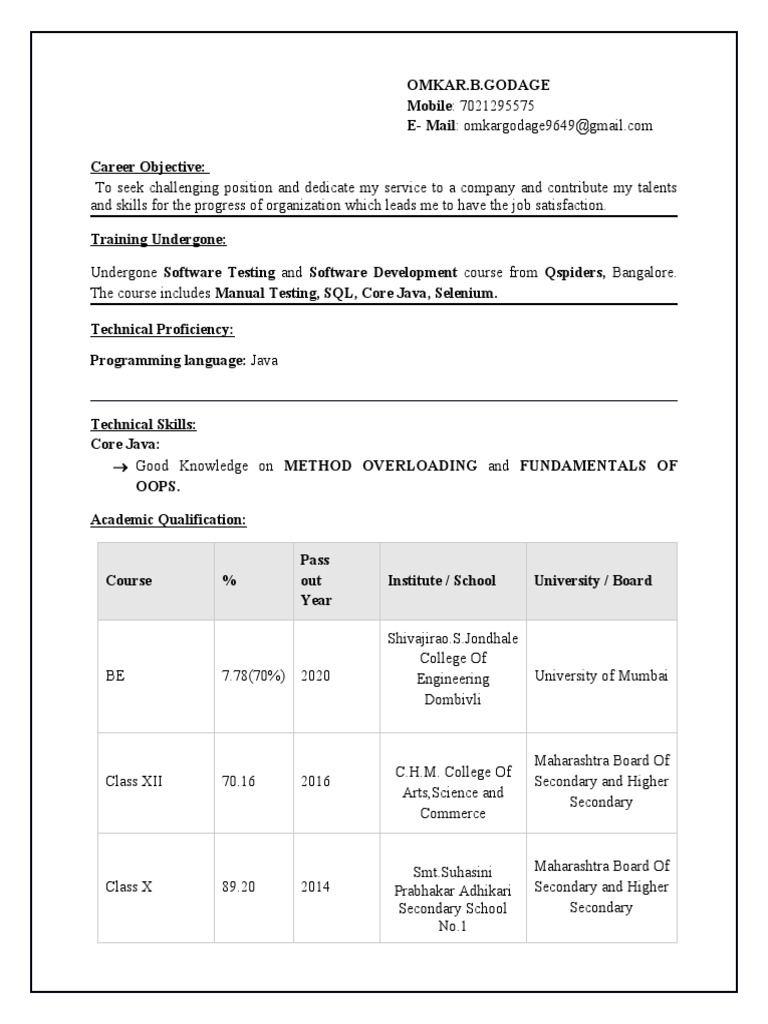 Aspiring Software Tester Resume | PDF