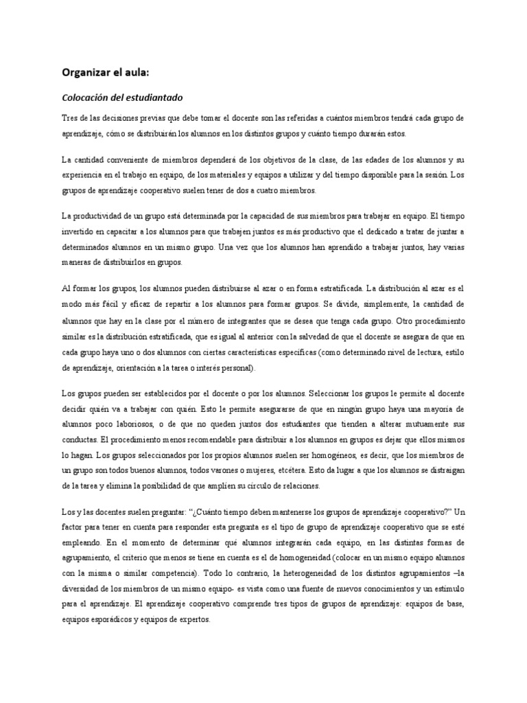 Organización Efectiva del Aula | PDF | Aprendizaje | Salón de clases