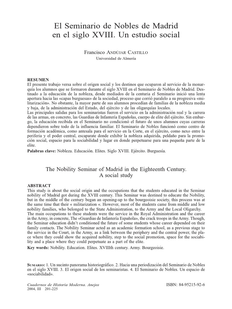 El Seminario de Nobles de Madrid en El Siglo XVIII. Un Estudio Social